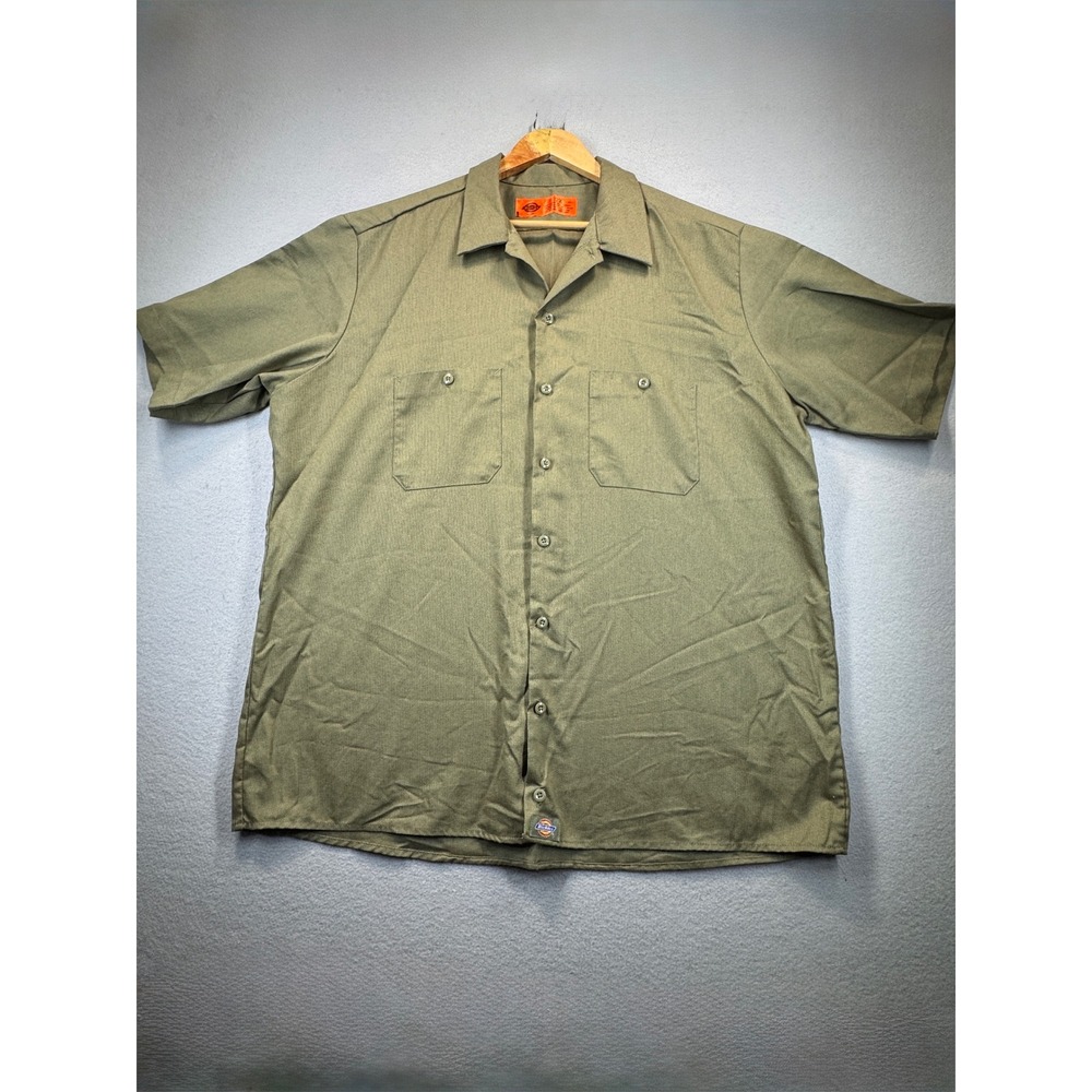 Dickies Mens Short Sleeve Work Shirt Olive Green 2XL LS536LS Button Down Utility